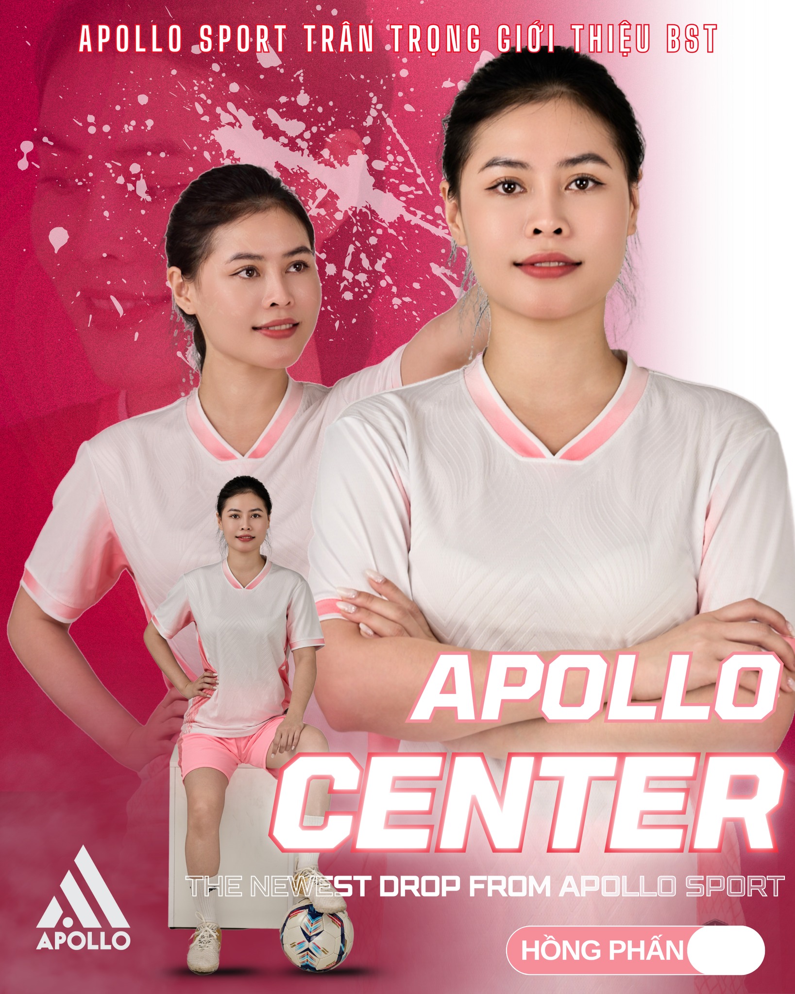 Đồng Phục Thể Thao APOLLO CENTER 2025 Màu Hồng Phấn