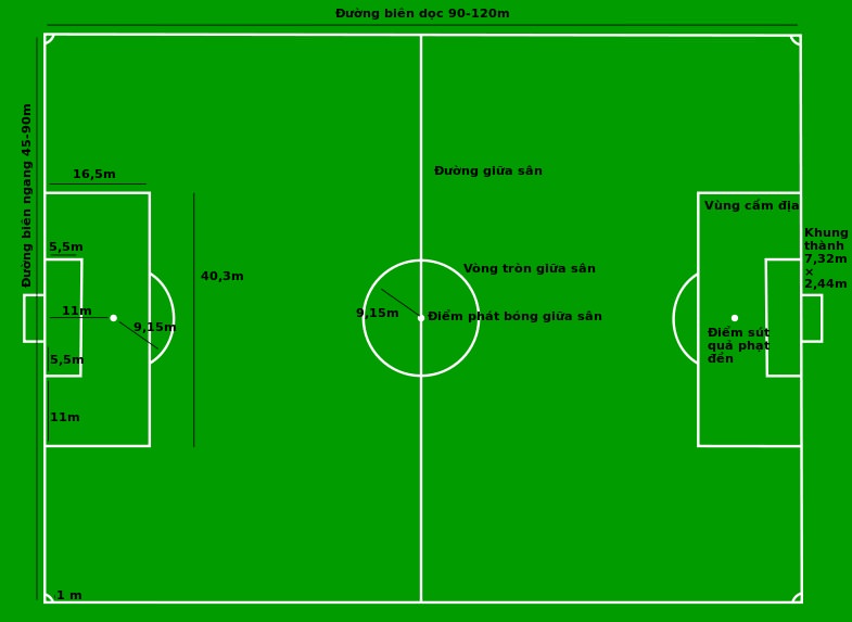 Kích Thước Sân Bóng Đá 11 Người (Tiêu Chuẩn FIFA)