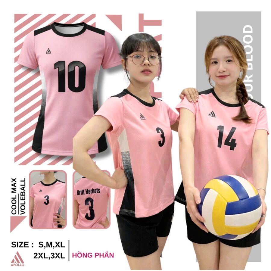 Áo Bóng Chuyền Nữ Hồng Phấn Phối Đen – Thiết Kế Năng Động, Tôn Dáng Thể Thao