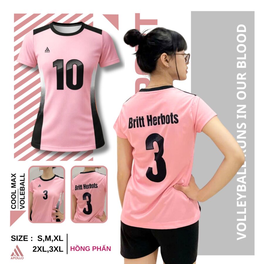 Áo Bóng Chuyền Nữ Hồng Phấn Phối Đen – Phong Cách Thể Thao Trẻ Trung