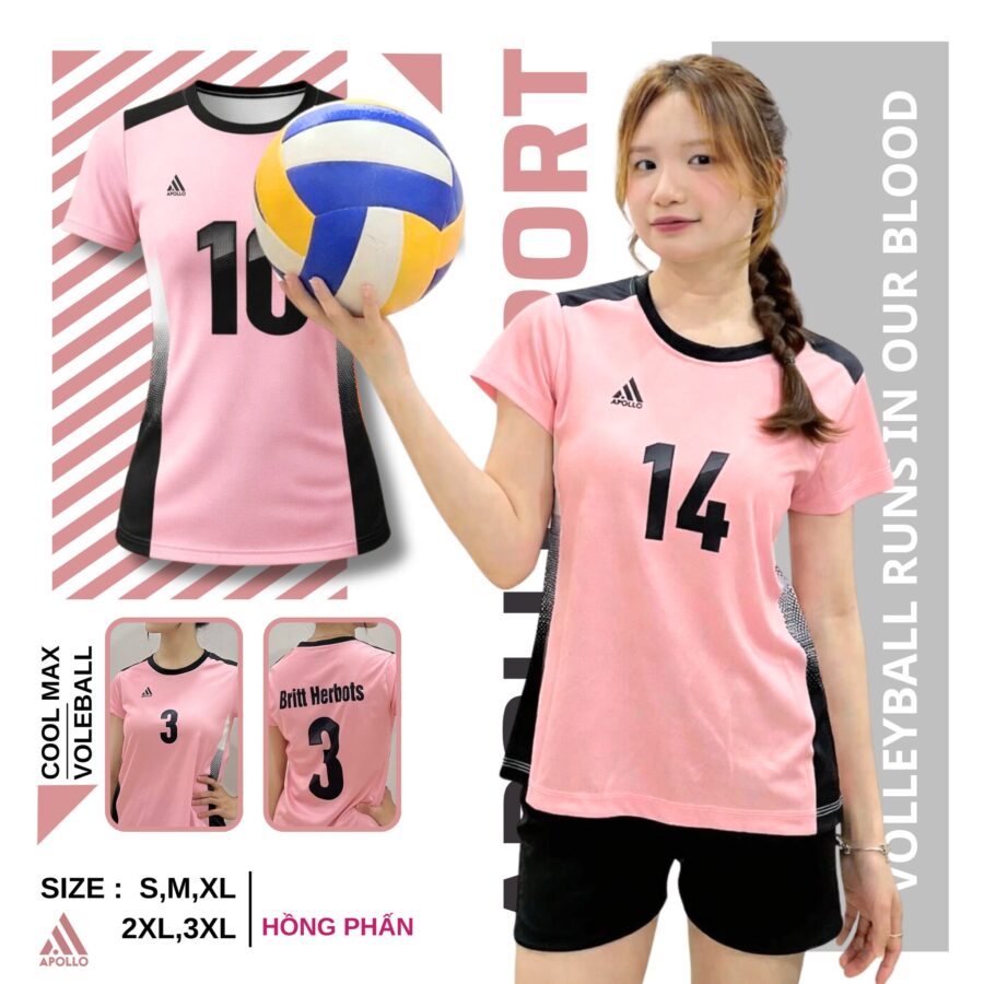 Áo Bóng Chuyền Nữ Hồng Phấn Phối Đen – Nổi Bật Cá Tính Đội Bóng