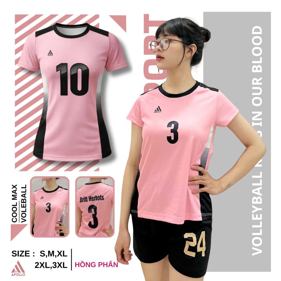 Áo Bóng Chuyền Nữ Hồng Phấn Phối Đen – Thoáng Mát, Linh Hoạt Khi Vận Động