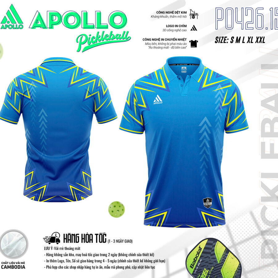 Áo Thể Thao Pickleball Hỏa Tốc T0426.15 Màu Xanh Dương Mạnh Mẽ & Hiện Đại