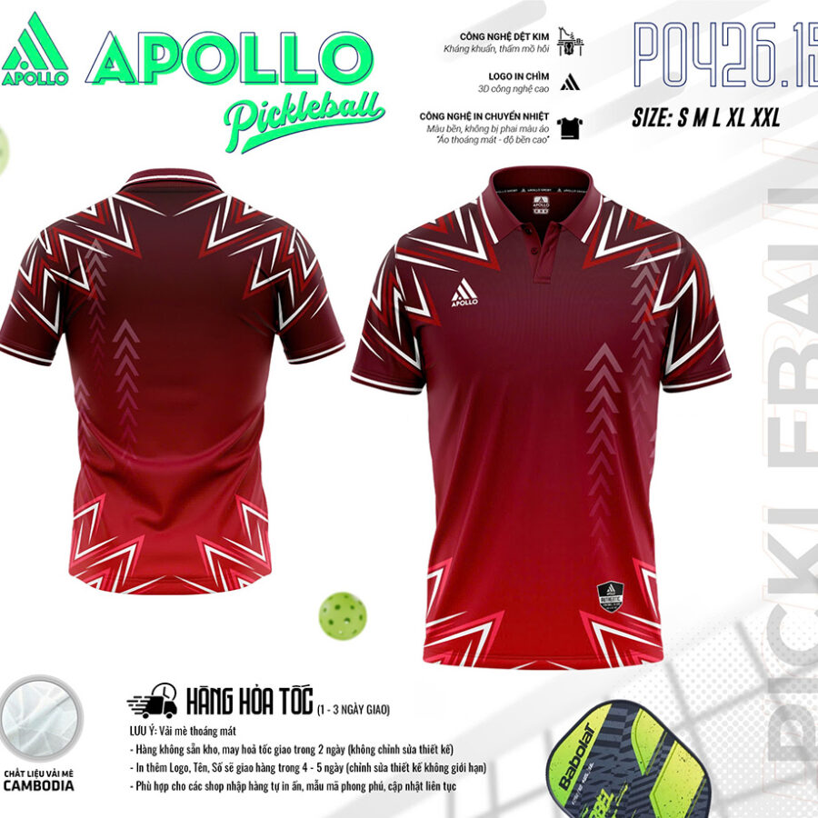 Áo Thể Thao Pickleball Hỏa Tốc T0426.15 Màu Đỏ Đô – Đẳng Cấp Sân Đấu