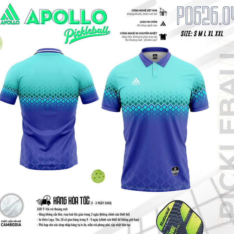 Áo Thể Thao Pickleball Hỏa Tốc P0626.04 Màu Xanh Dương