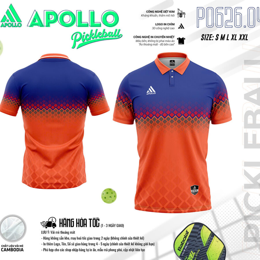 Áo Thể Thao Pickleball Hỏa Tốc P0626.04 Màu Cam